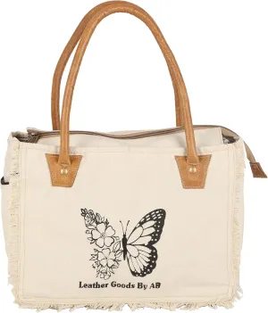 LGBAB The Butterfly Upcycled Canvas & Cowhide Leather Tote Bag, Hand Bag With Leather Accents