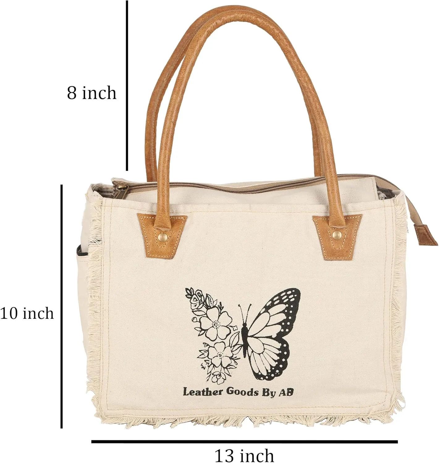 LGBAB The Butterfly Upcycled Canvas & Cowhide Leather Tote Bag, Hand Bag With Leather Accents