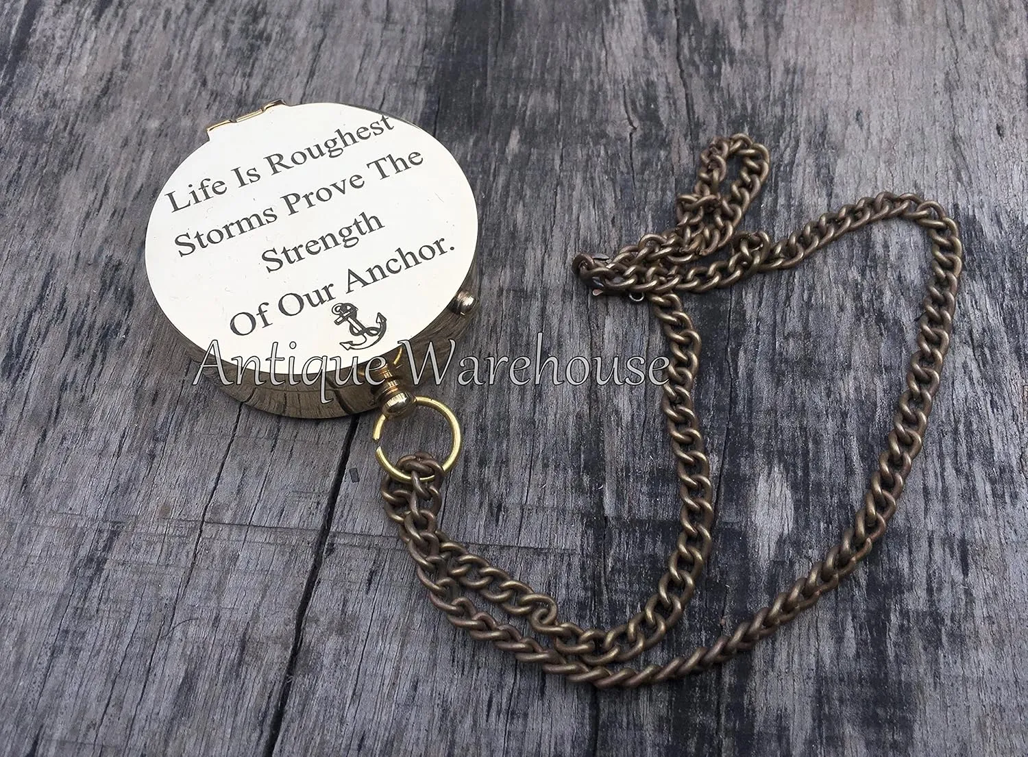 Life's Roughest Storms Prove The Strength of Our Anchor Handmade Engraved Brass Working Compass with Leather Stamped Not All... Case/Chain Perfect Sailors Gift for Christmas/Birthday/Anniversary