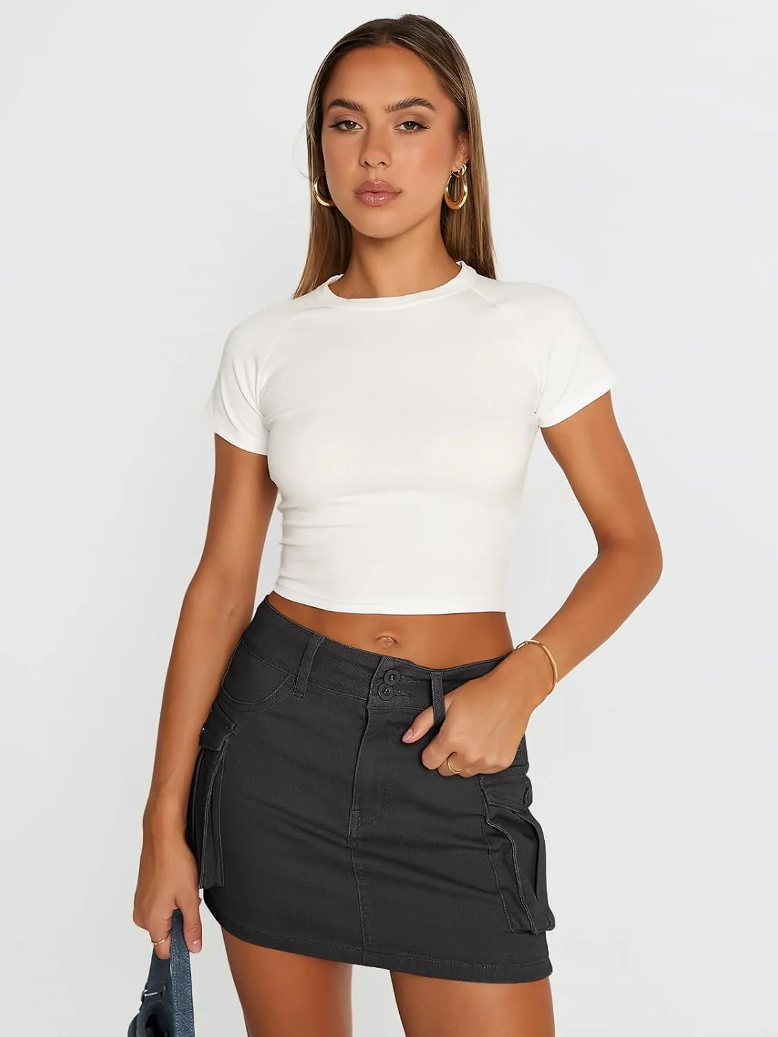 LILLUSORY Women Cargo Mini Skirt Denim Jean Dress with Pocket