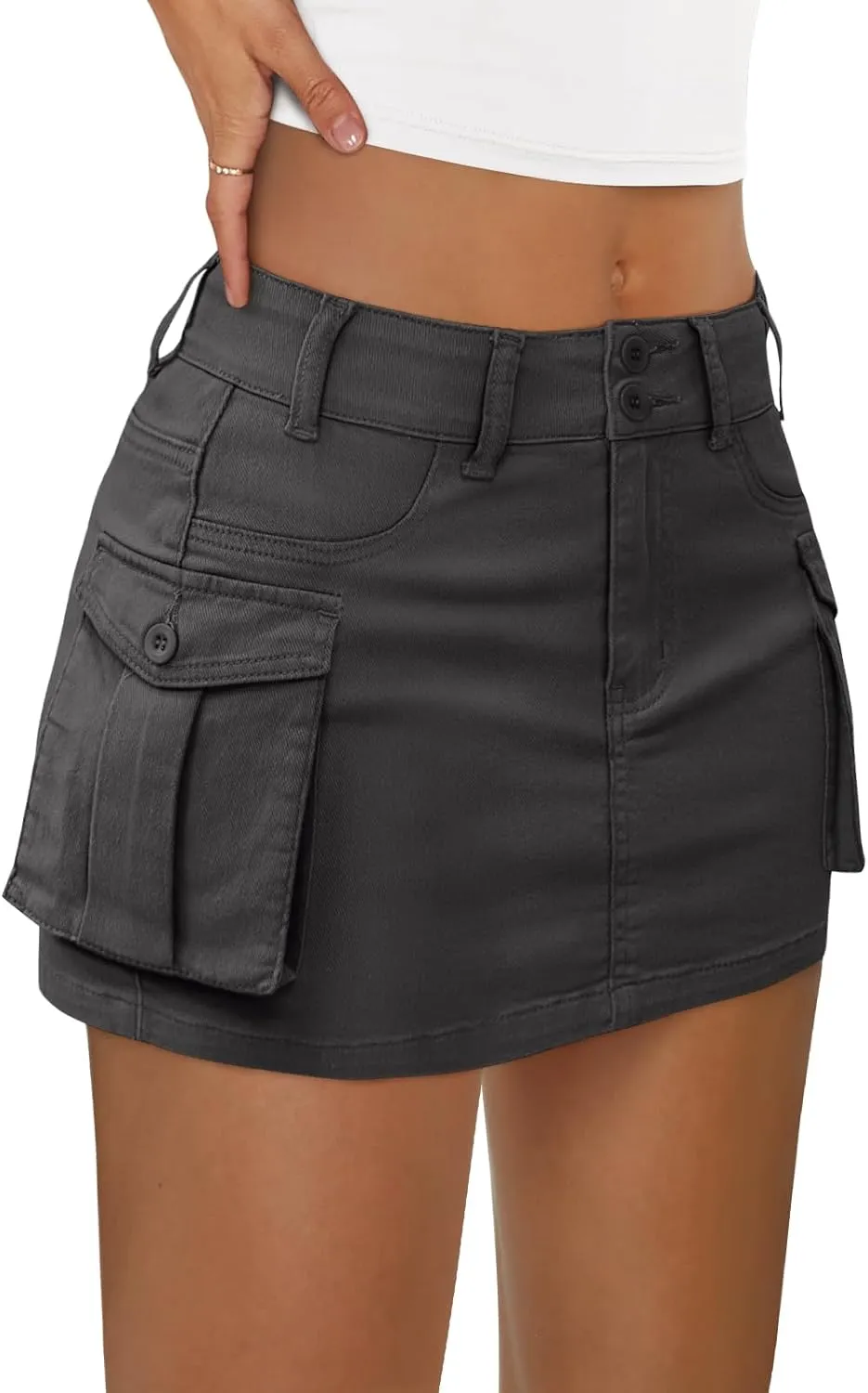 LILLUSORY Women Cargo Mini Skirt Denim Jean Dress with Pocket