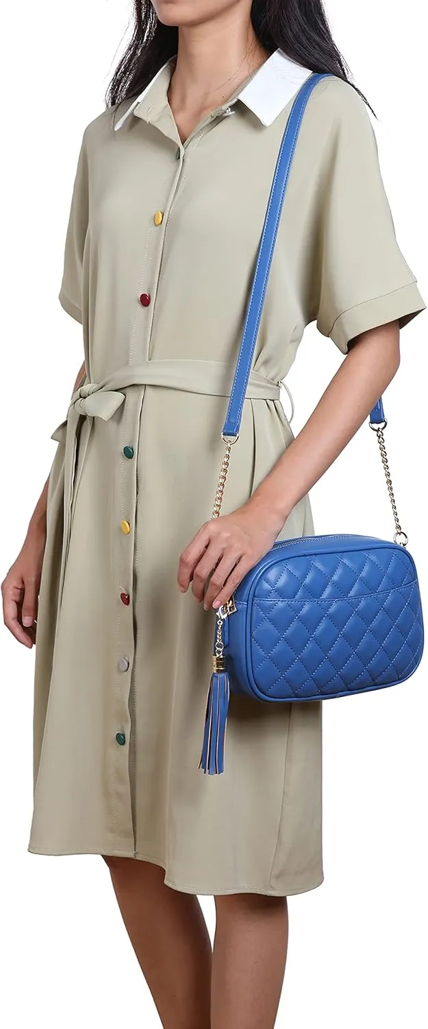 lola mae Quilted Crossbody Bag, Medium Lightweight Shoulder Purse Top Zipper Tassel Accent