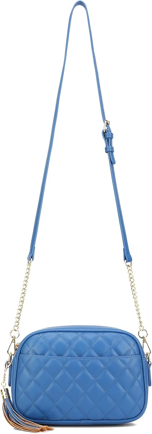 lola mae Quilted Crossbody Bag, Medium Lightweight Shoulder Purse Top Zipper Tassel Accent