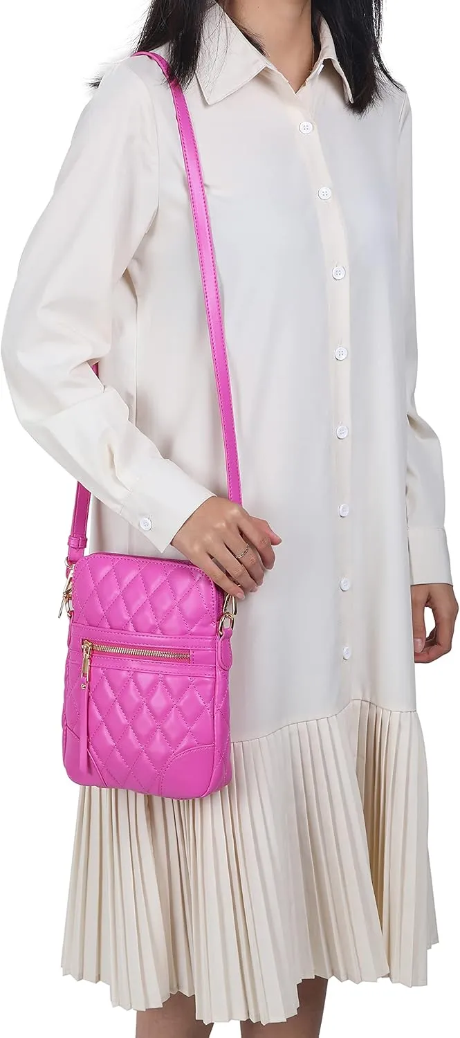 lola mae Small Quilted Crossbody Bag for Women Phone Pocket Shoulder Handbag Zipper Closure