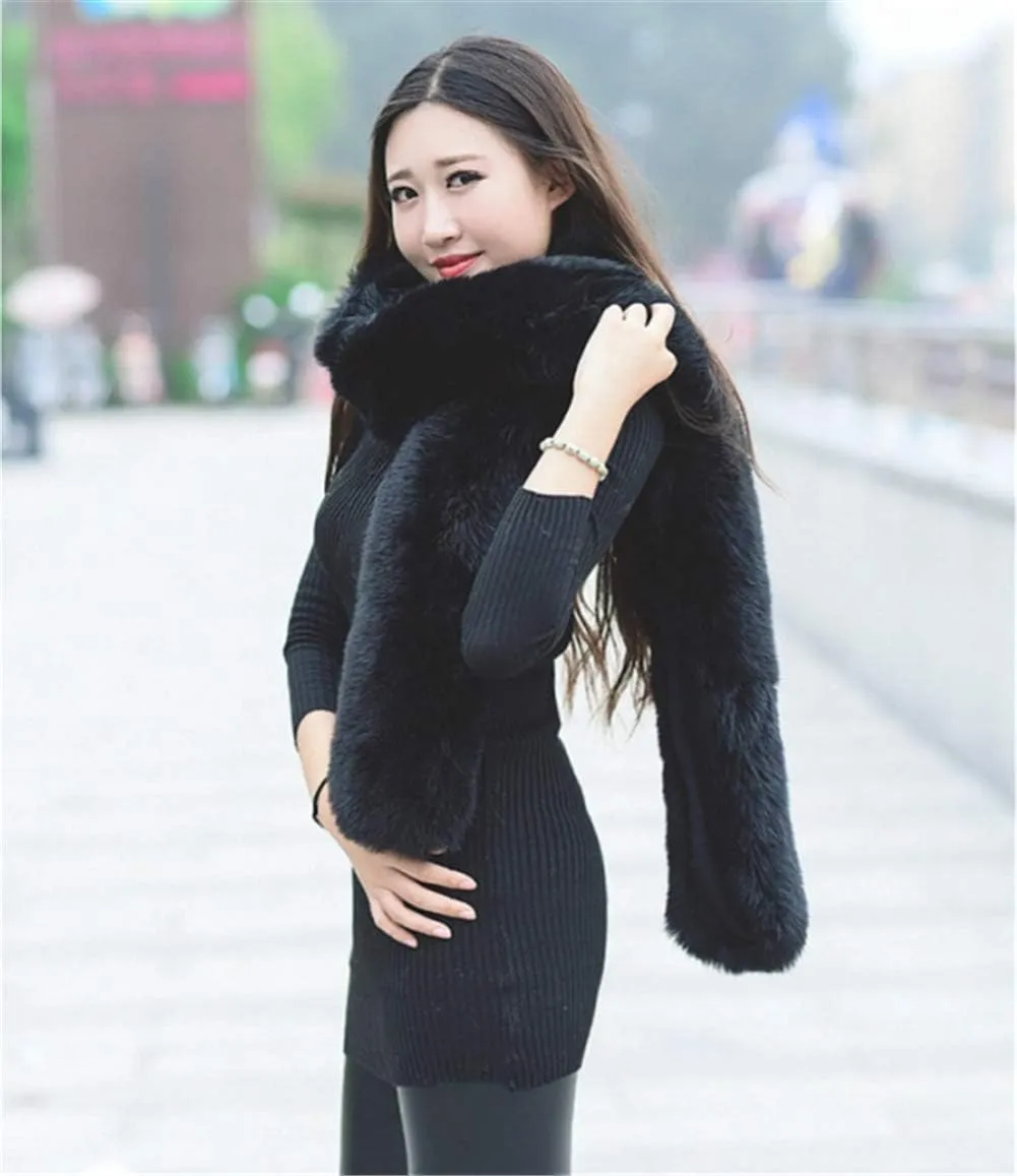 Long Men Women Faux Fur Collar Winter Warm Wrap Stole Scarf Shawl Shrug