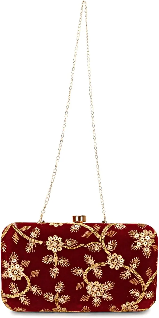 LONGING TO BUY Hand Crafted Designer Box Clutch - Zari Embroidery For Women