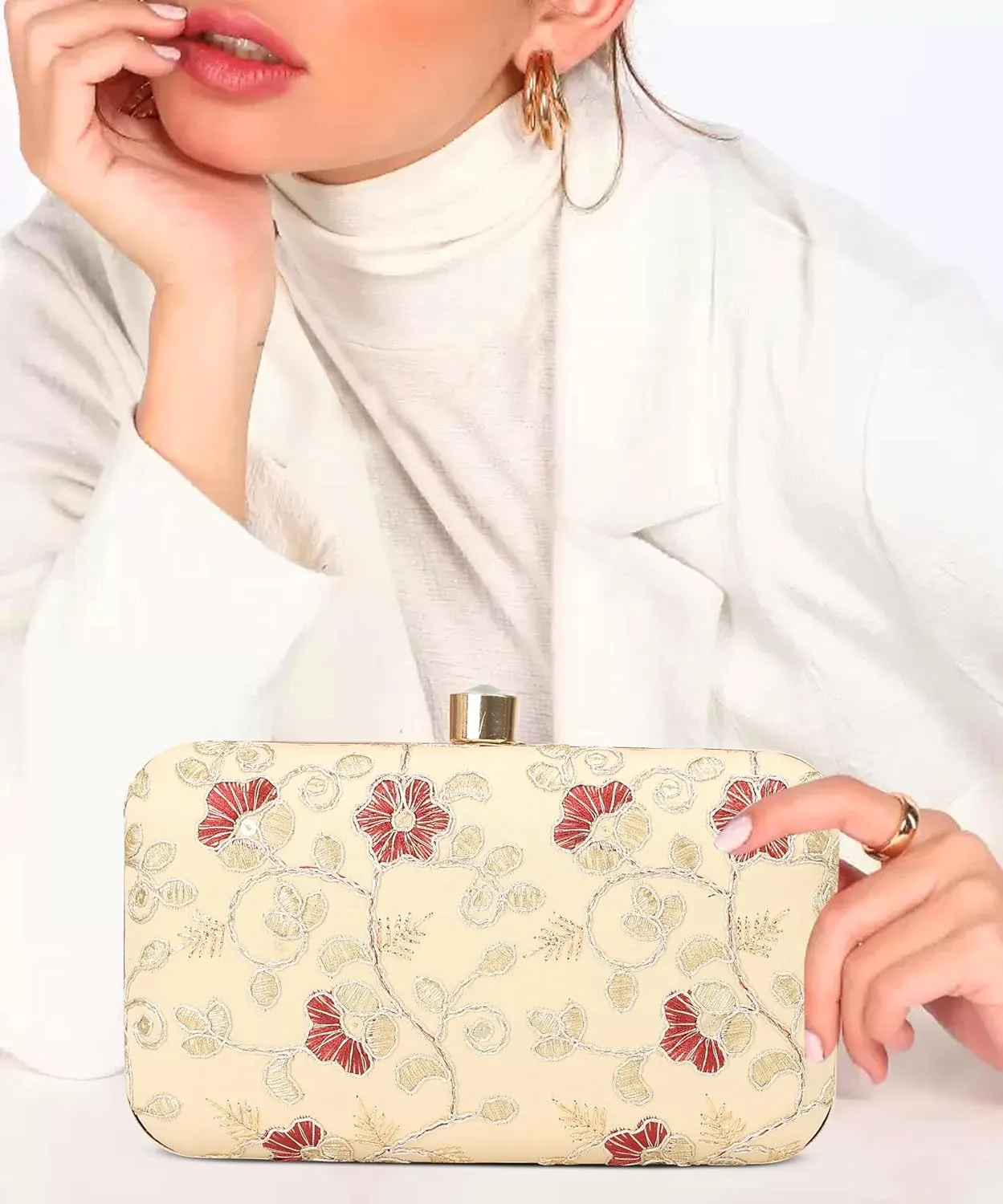 LONGING TO BUY Hand Crafted Designer Box Clutch - Zari Embroidery For Women
