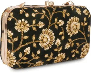 LONGING TO BUY Hand Crafted Designer Box Clutch - Zari Embroidery For Women