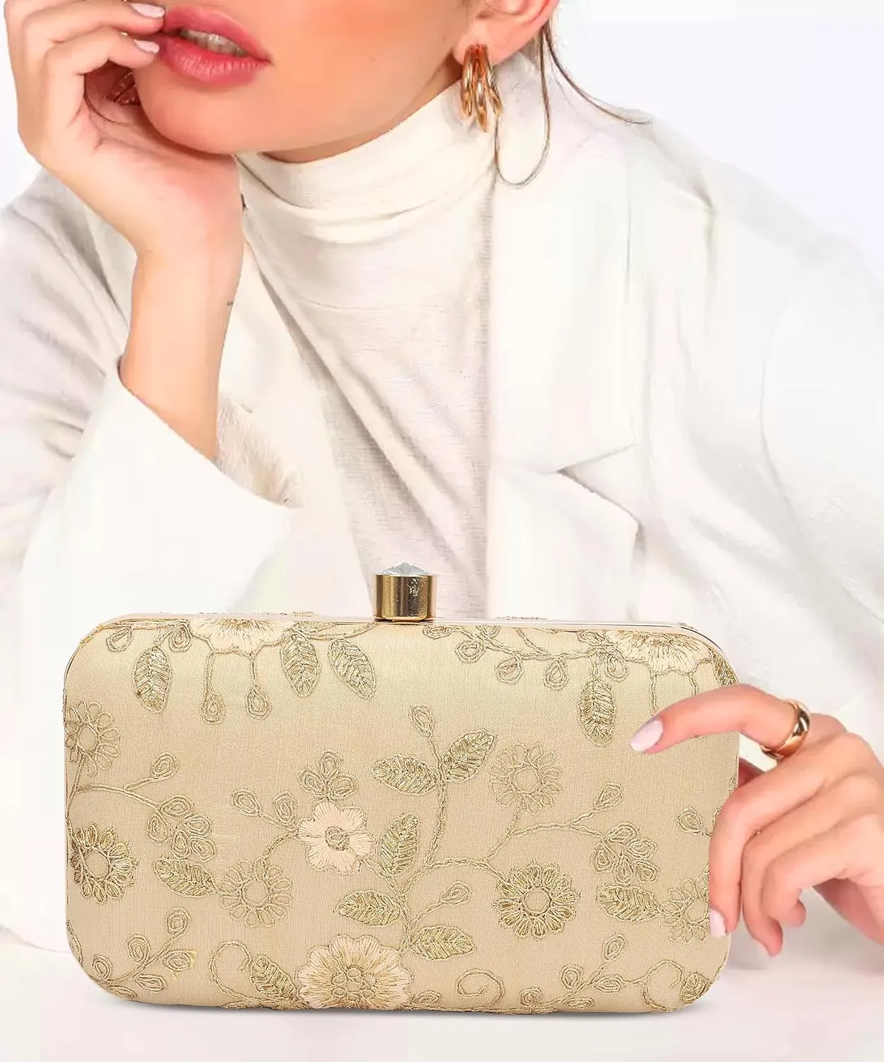 LONGING TO BUY Hand Crafted Designer Box Clutch - Zari Embroidery For Women