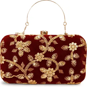 LONGING TO BUY Hand Crafted Designer Box Clutch - Zari Embroidery For Women