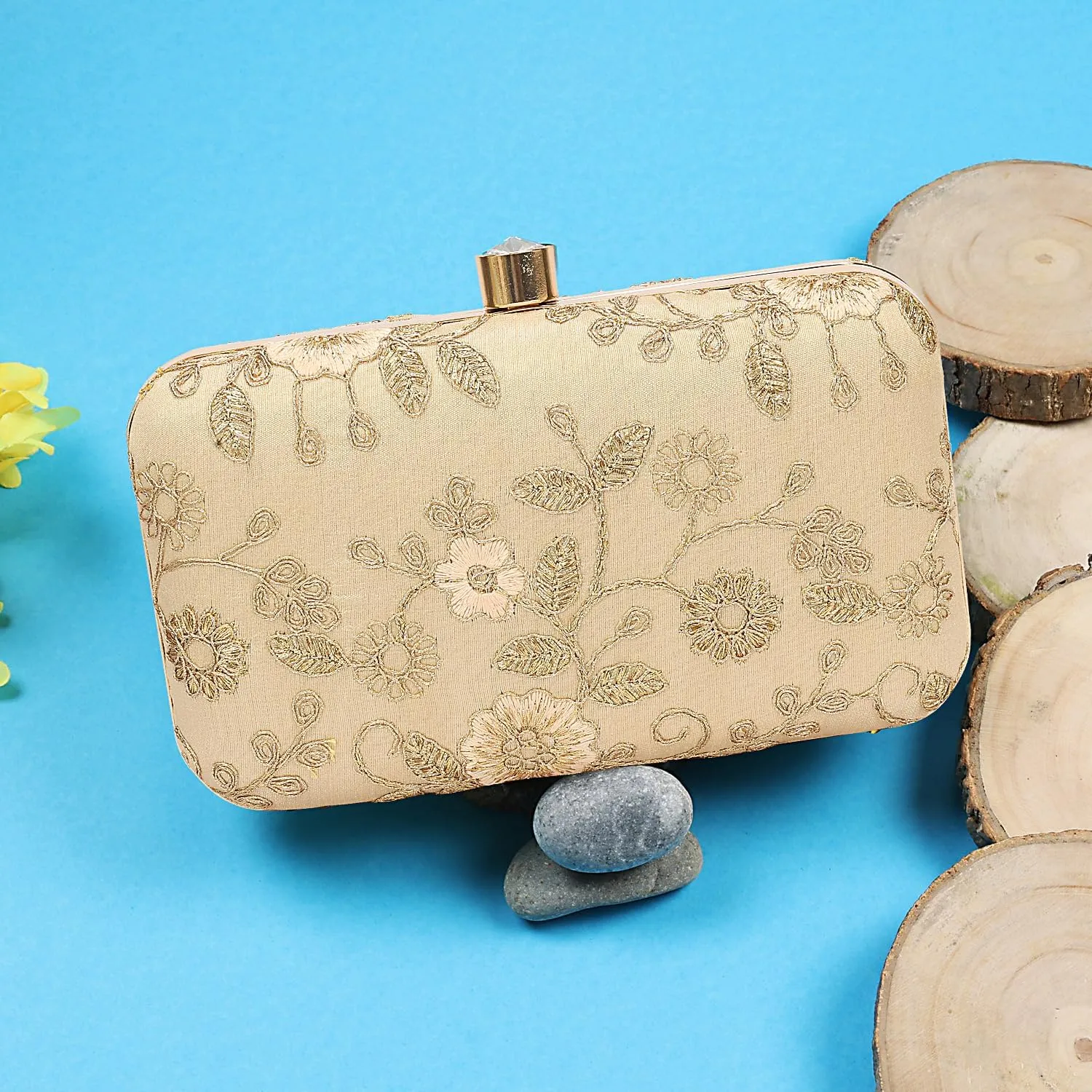 LONGING TO BUY Hand Crafted Designer Box Clutch - Zari Embroidery For Women