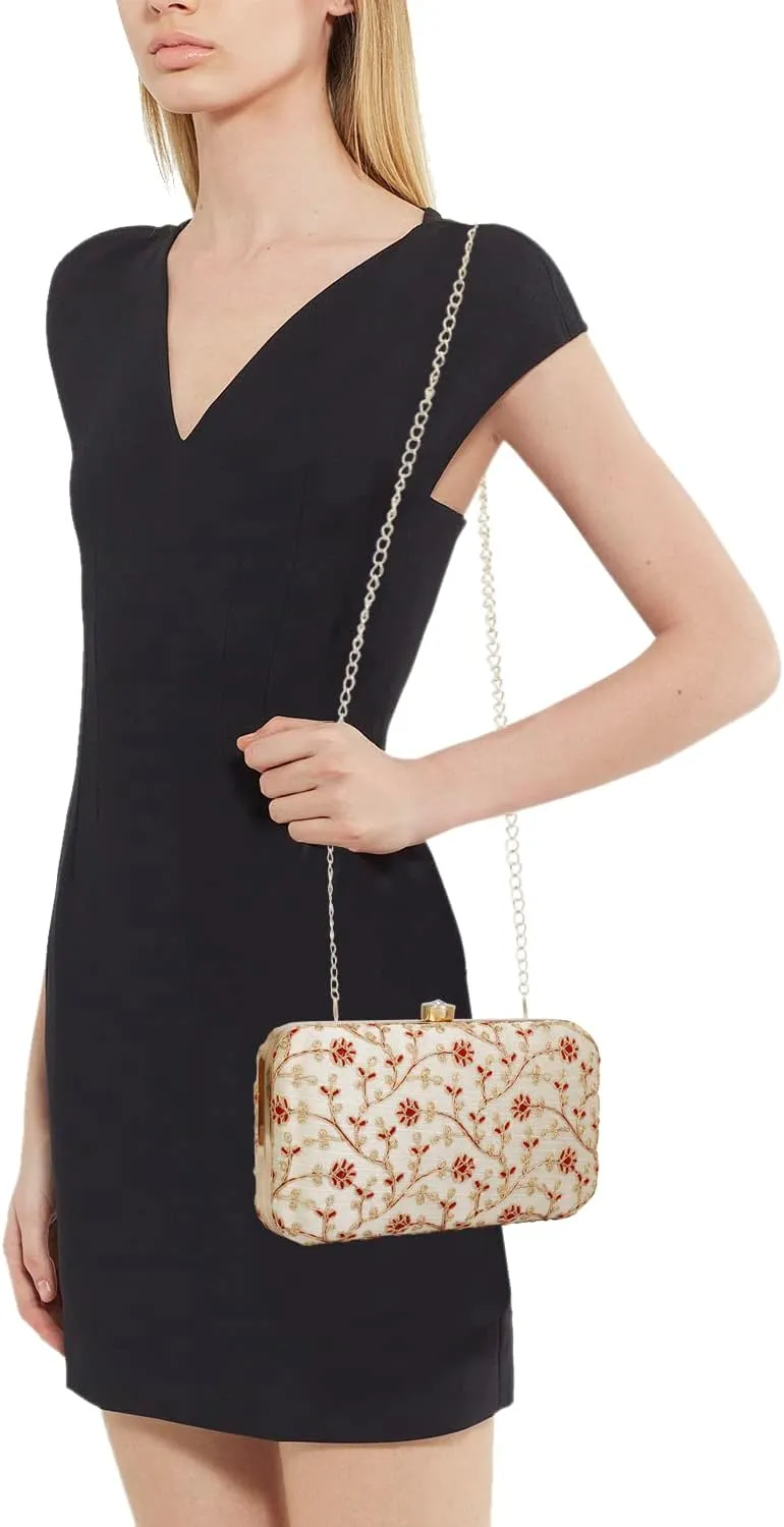 LONGING TO BUY Hand Crafted Designer Box Clutch - Zari Embroidery For Women