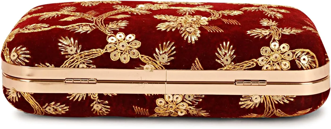 LONGING TO BUY Hand Crafted Designer Box Clutch - Zari Embroidery For Women