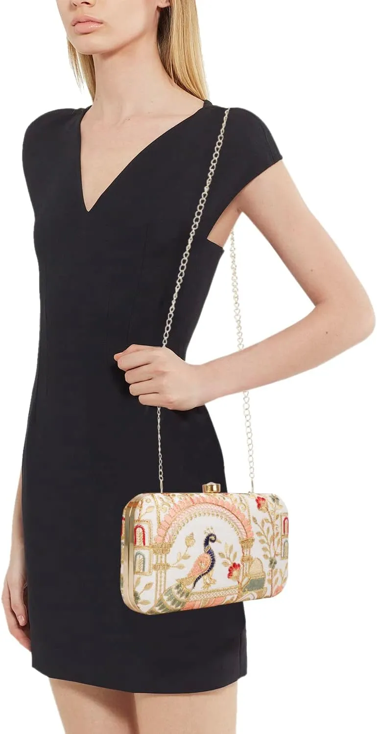 LONGING TO BUY Hand Crafted Designer Box Clutch - Zari Embroidery For Women