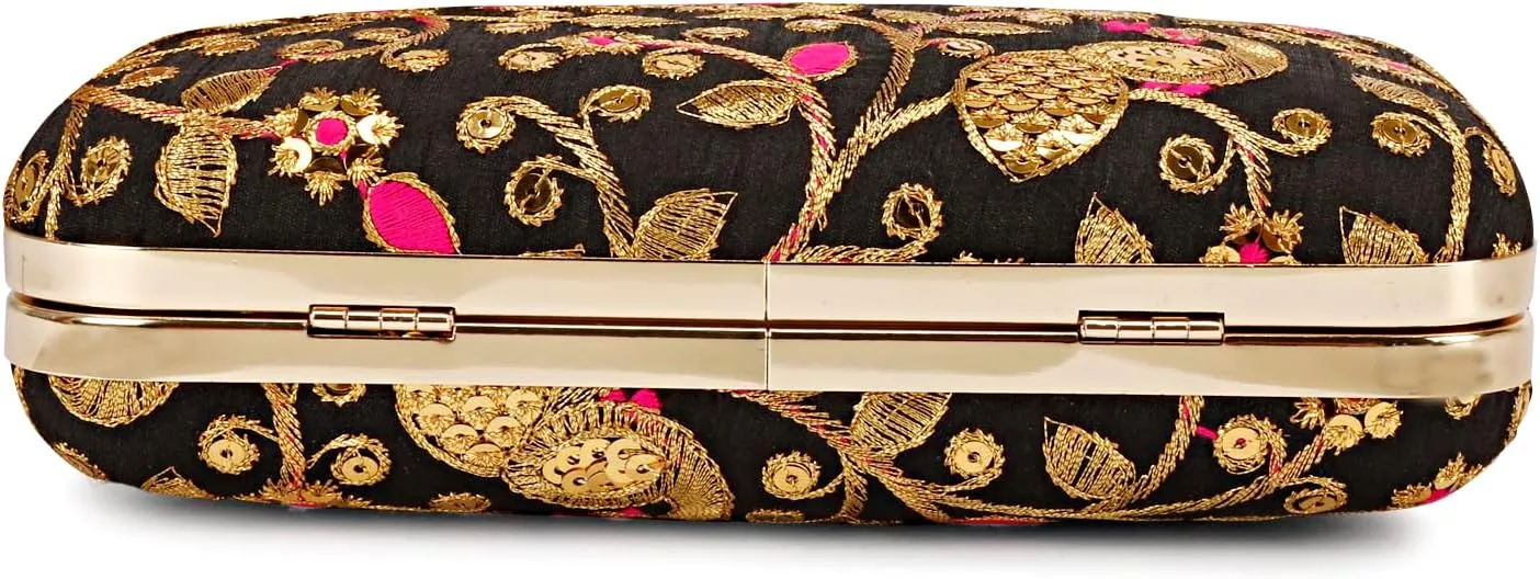 LONGING TO BUY Hand Crafted Designer Box Clutch - Zari Embroidery For Women