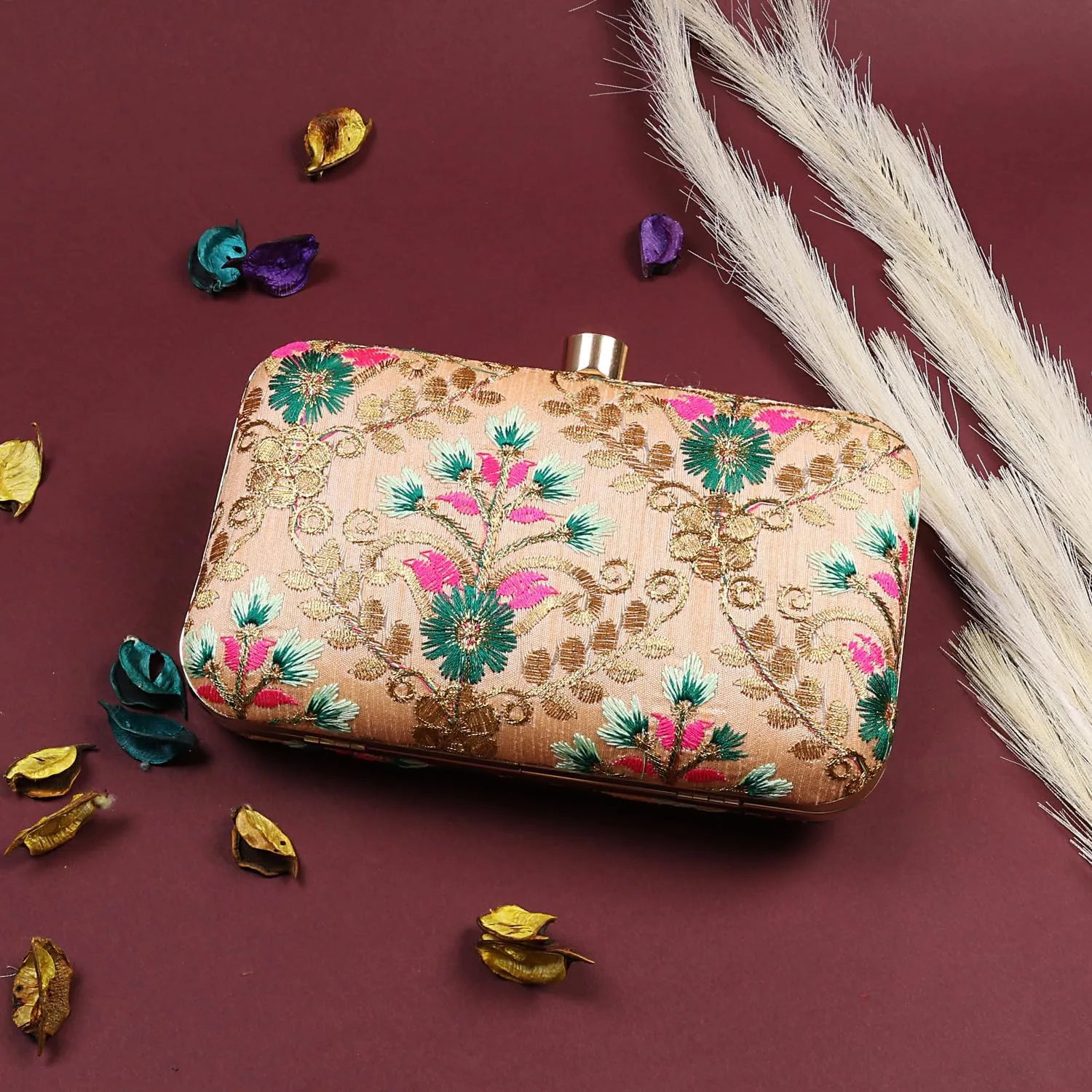 LONGING TO BUY Hand Crafted Designer Box Clutch - Zari Embroidery For Women