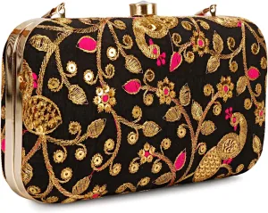 LONGING TO BUY Hand Crafted Designer Box Clutch - Zari Embroidery For Women