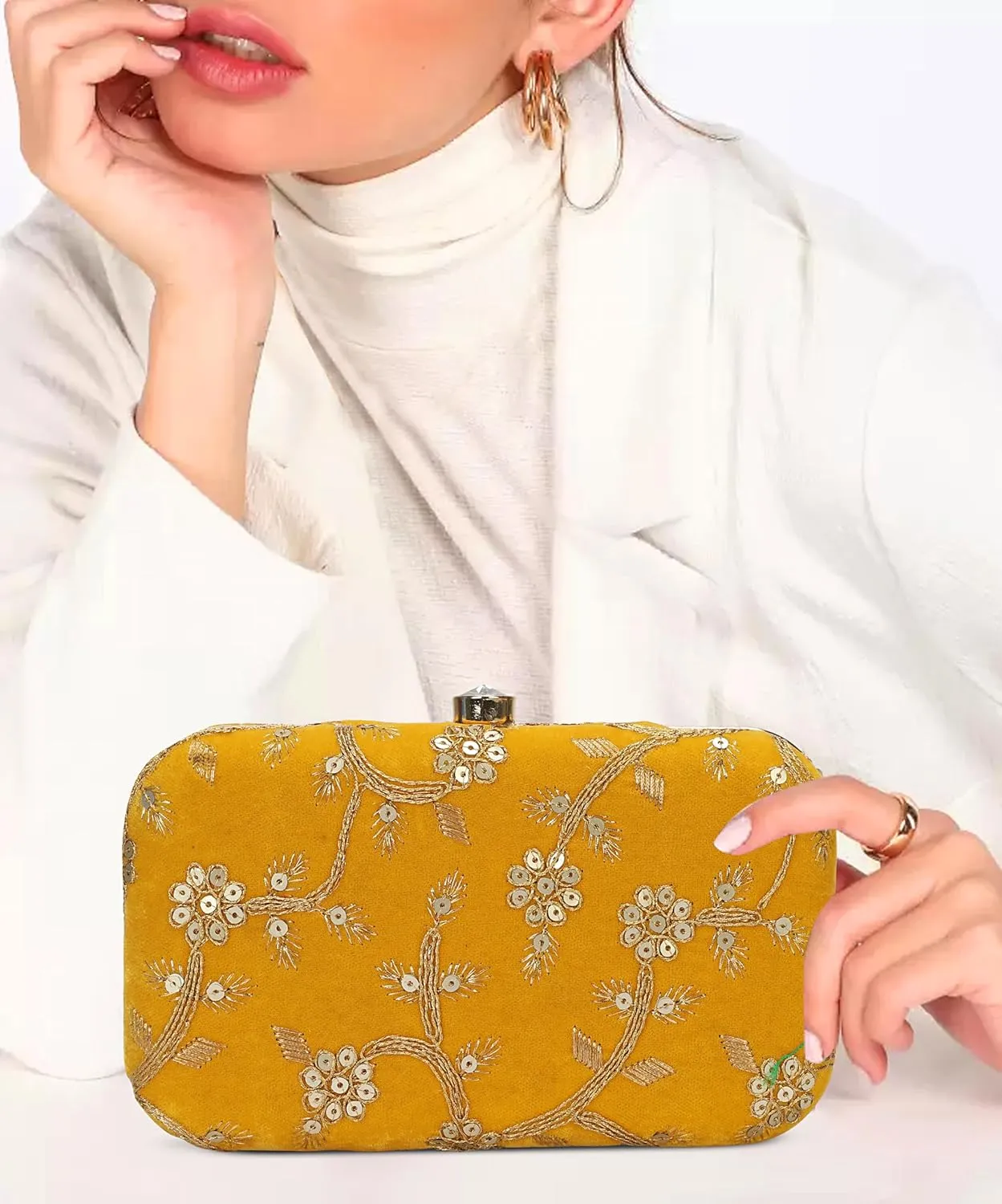 LONGING TO BUY Hand Crafted Designer Box Clutch - Zari Embroidery For Women