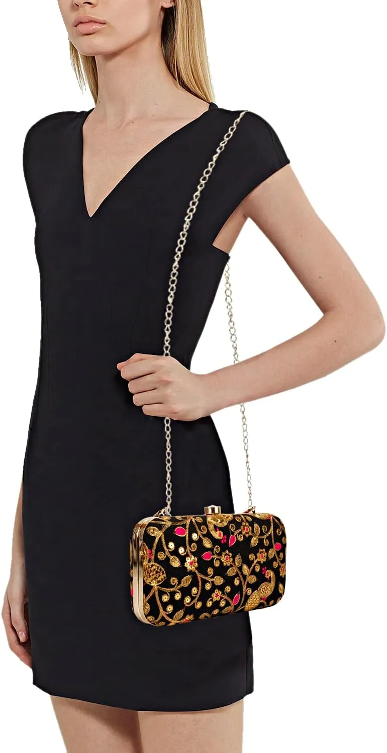 LONGING TO BUY Hand Crafted Designer Box Clutch - Zari Embroidery For Women