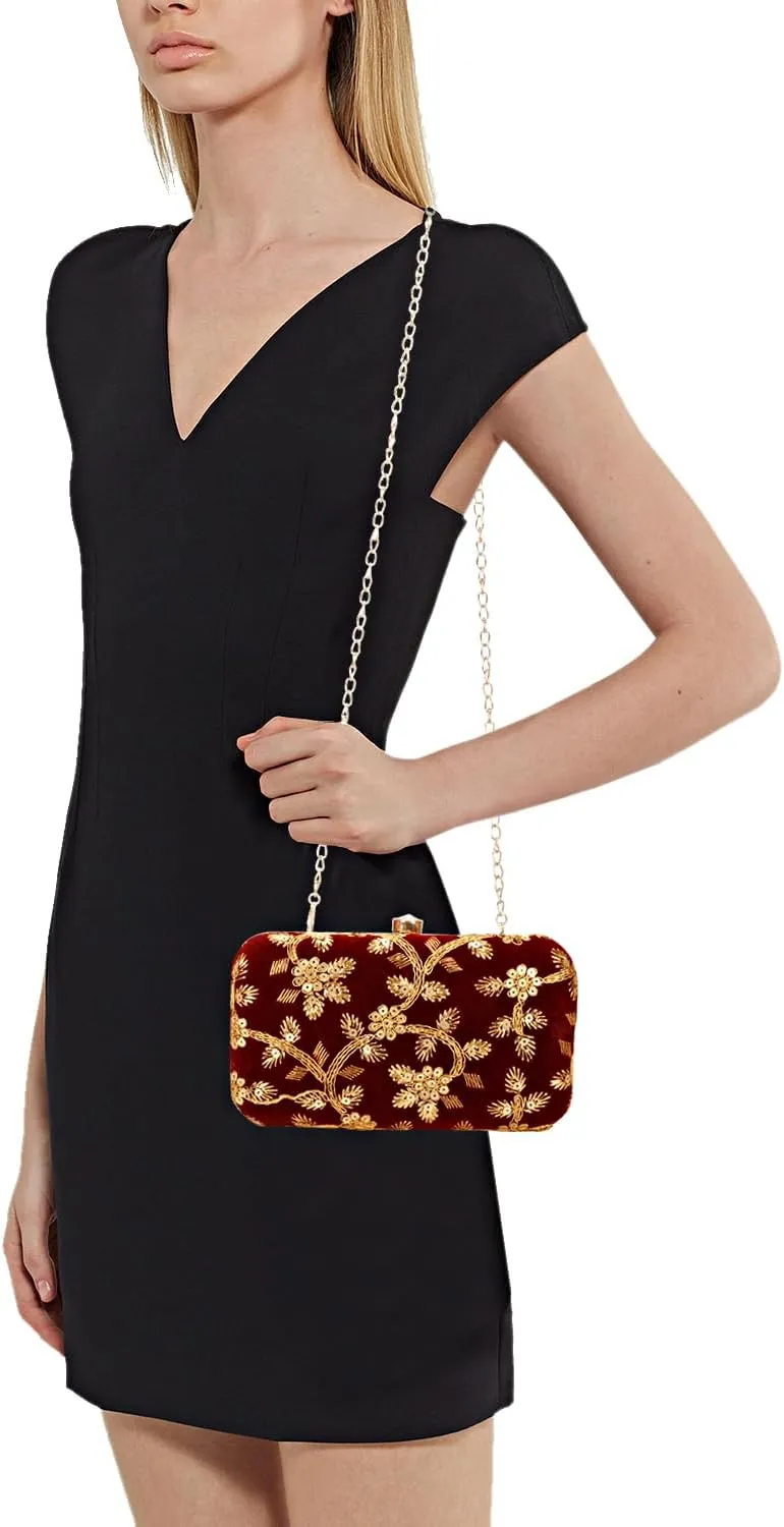 LONGING TO BUY Hand Crafted Designer Box Clutch - Zari Embroidery For Women
