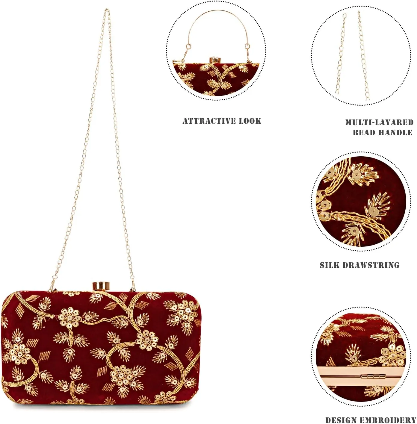 LONGING TO BUY Hand Crafted Designer Box Clutch - Zari Embroidery For Women