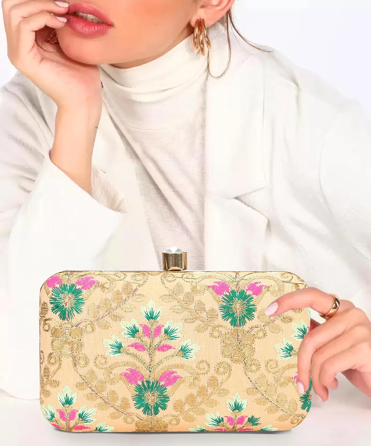 LONGING TO BUY Hand Crafted Designer Box Clutch - Zari Embroidery For Women