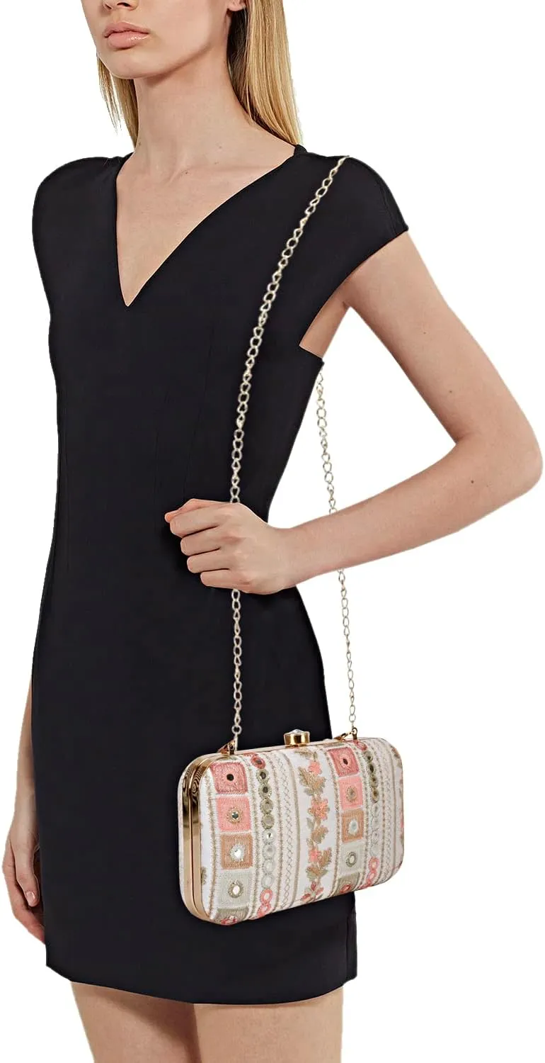 LONGING TO BUY Hand Crafted Designer Box Clutch - Zari Embroidery For Women