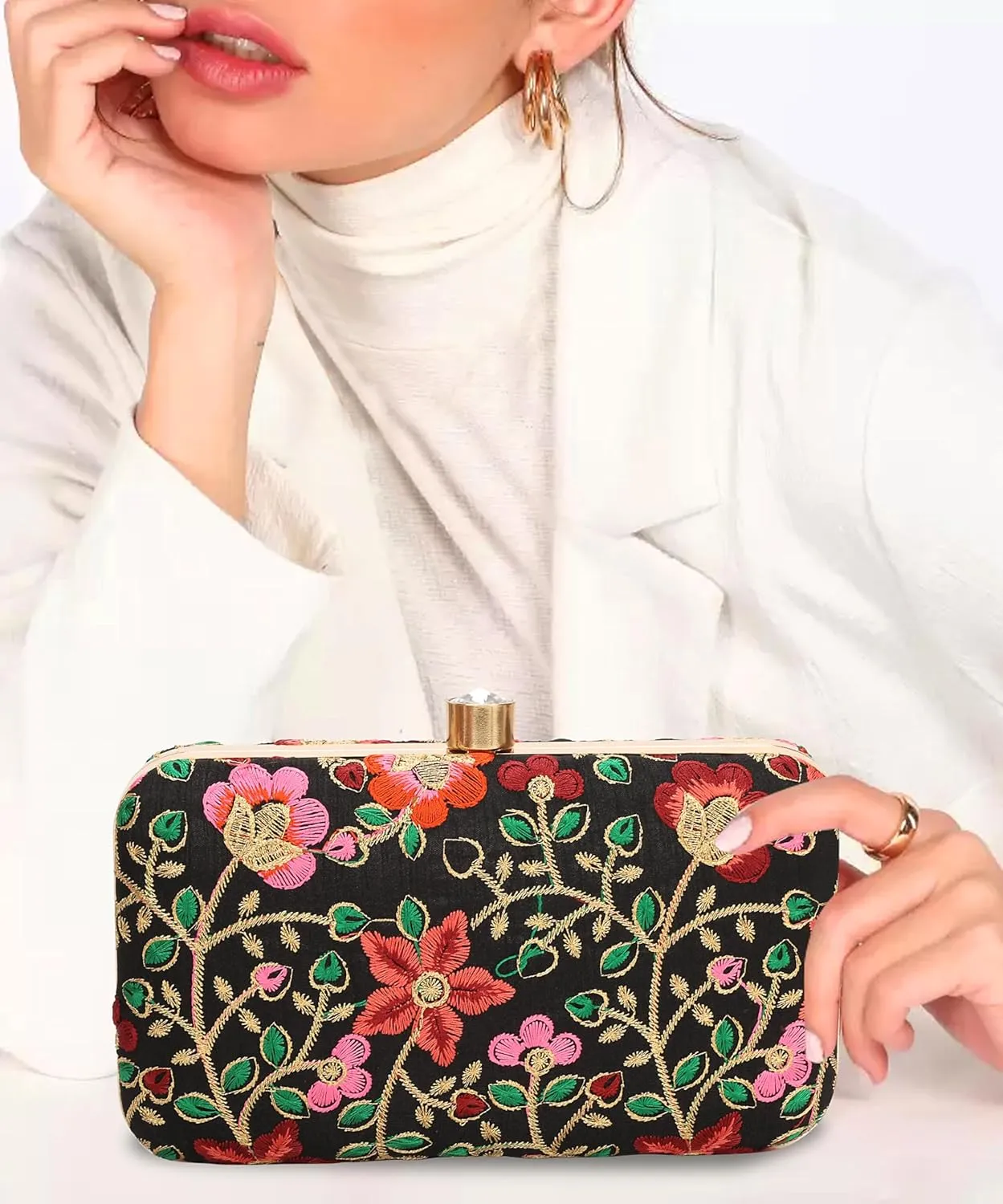 LONGING TO BUY Hand Crafted Designer Box Clutch - Zari Embroidery For Women