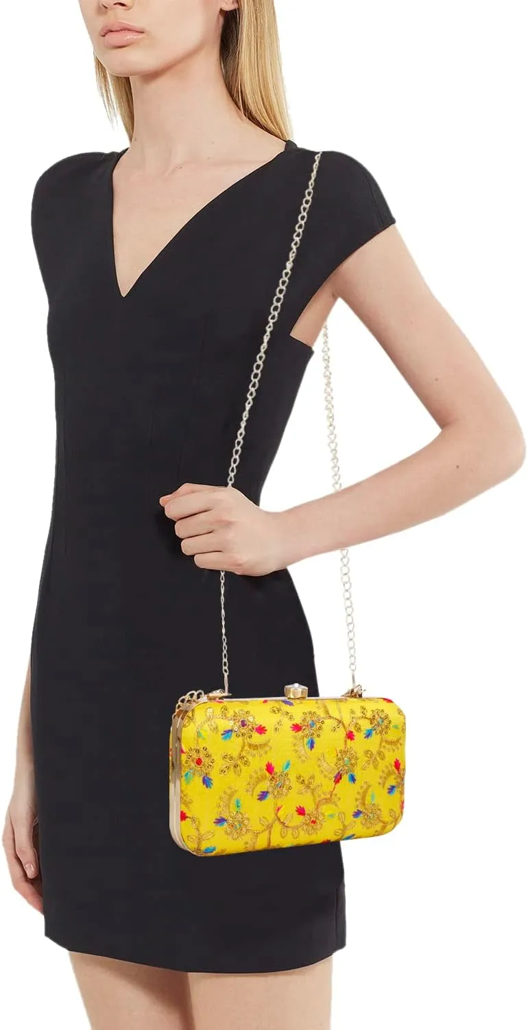 LONGING TO BUY Hand Crafted Designer Box Clutch - Zari Embroidery For Women