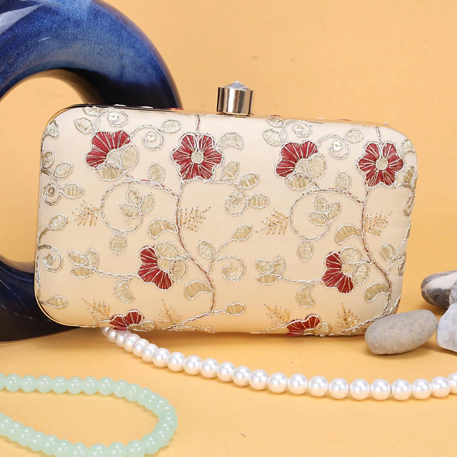 LONGING TO BUY Hand Crafted Designer Box Clutch - Zari Embroidery For Women