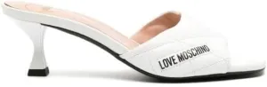 Love Moschino White Leather Quilted Heeled Slides Shoes (White, US Footwear Size System, Adult, Women, Numeric, Medium, 8)