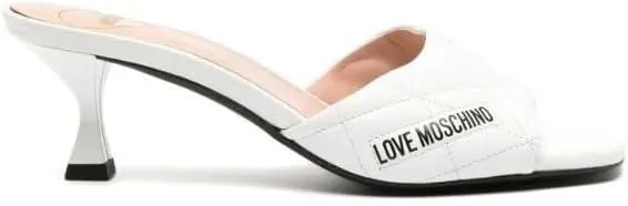 Love Moschino White Leather Quilted Heeled Slides Shoes (White, US Footwear Size System, Adult, Women, Numeric, Medium, 8)