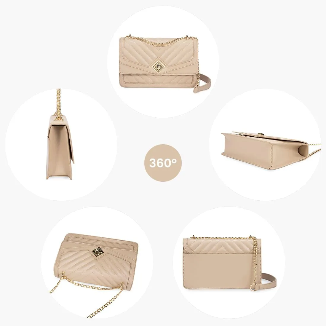 LOVEVOOK Crossbody Bags for Women Leather Quilted Shoulder Bag with Chain Strap Trendy Clutch Satchel Ladies Evening Bag