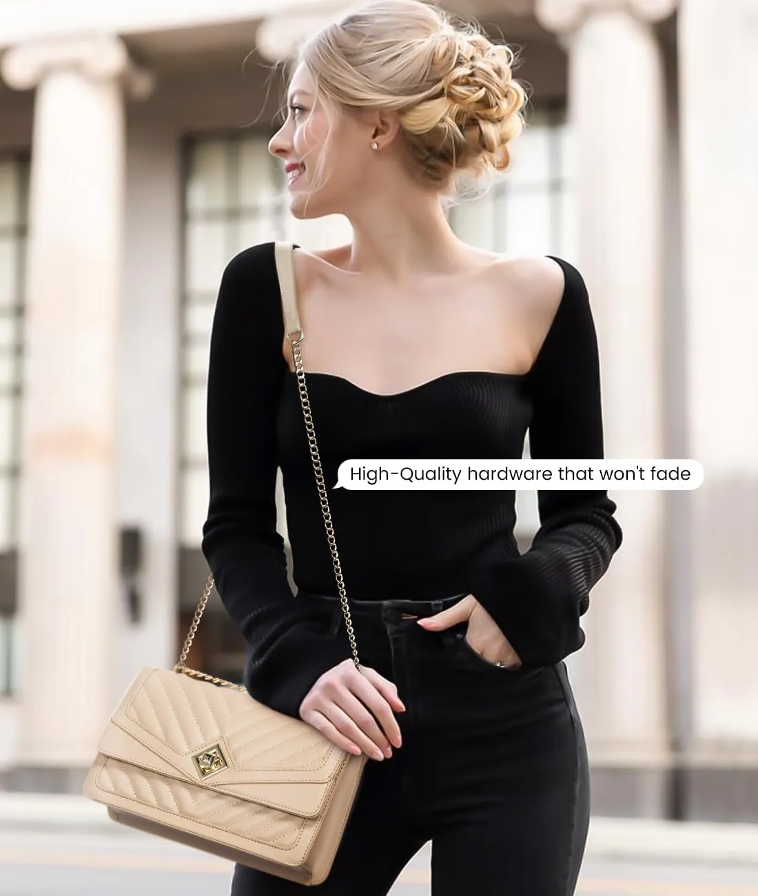 LOVEVOOK Crossbody Bags for Women Leather Quilted Shoulder Bag with Chain Strap Trendy Clutch Satchel Ladies Evening Bag