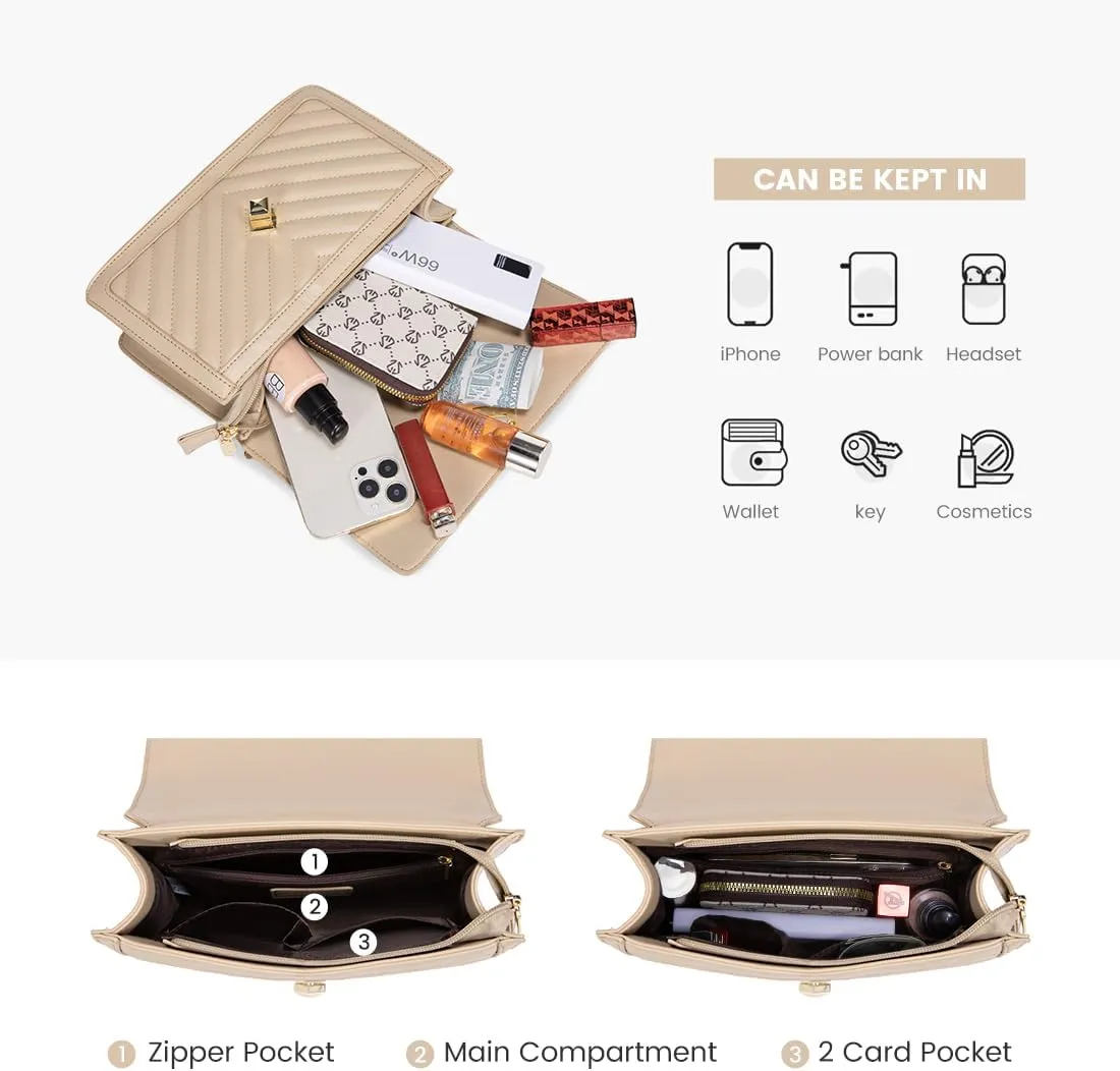 LOVEVOOK Crossbody Bags for Women Leather Quilted Shoulder Bag with Chain Strap Trendy Clutch Satchel Ladies Evening Bag