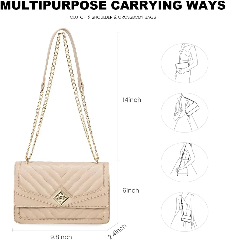 LOVEVOOK Crossbody Bags for Women Leather Quilted Shoulder Bag with Chain Strap Trendy Clutch Satchel Ladies Evening Bag