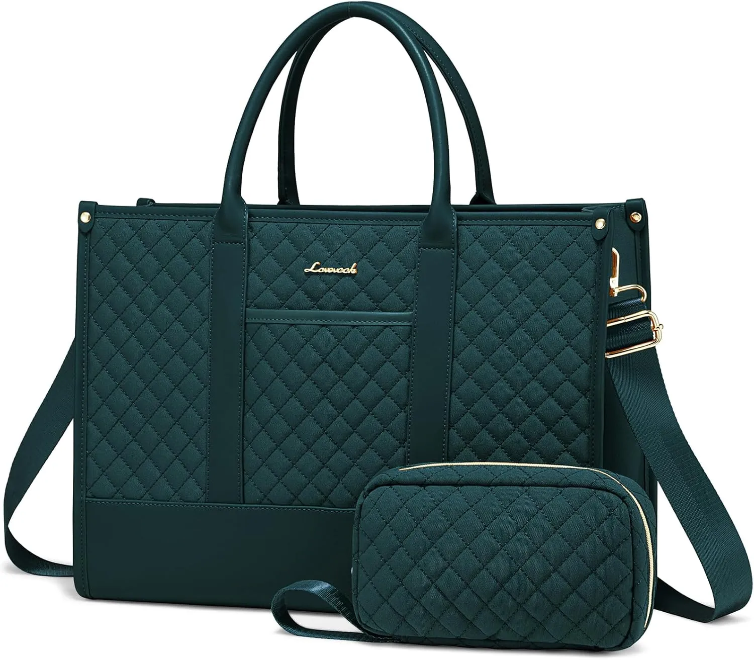 LOVEVOOK Laptop Bags for Women, 15.6 inch Waterproof Work Tote Bag with Clutch, Professional Teacher Computer Purse Lightweight Shoulder Bag Travel, green