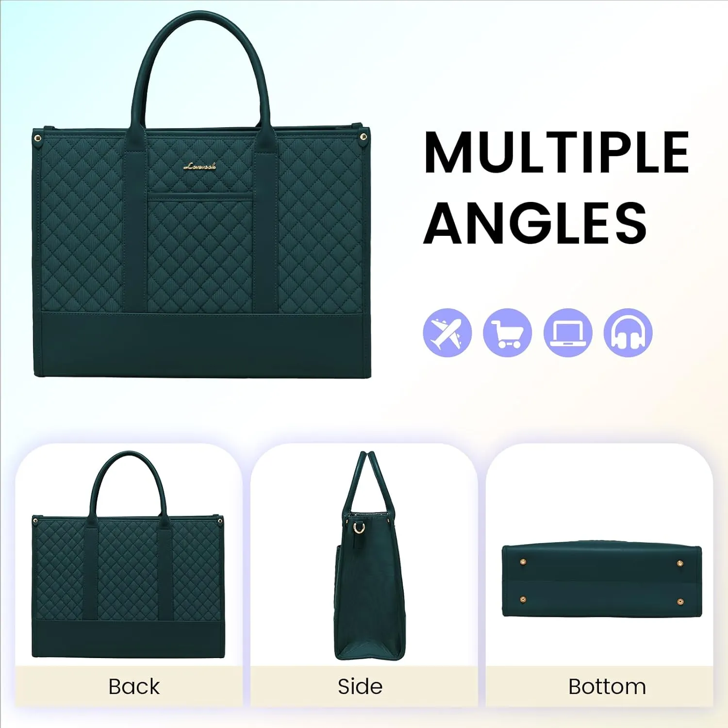 LOVEVOOK Laptop Bags for Women, 15.6 inch Waterproof Work Tote Bag with Clutch, Professional Teacher Computer Purse Lightweight Shoulder Bag Travel, green