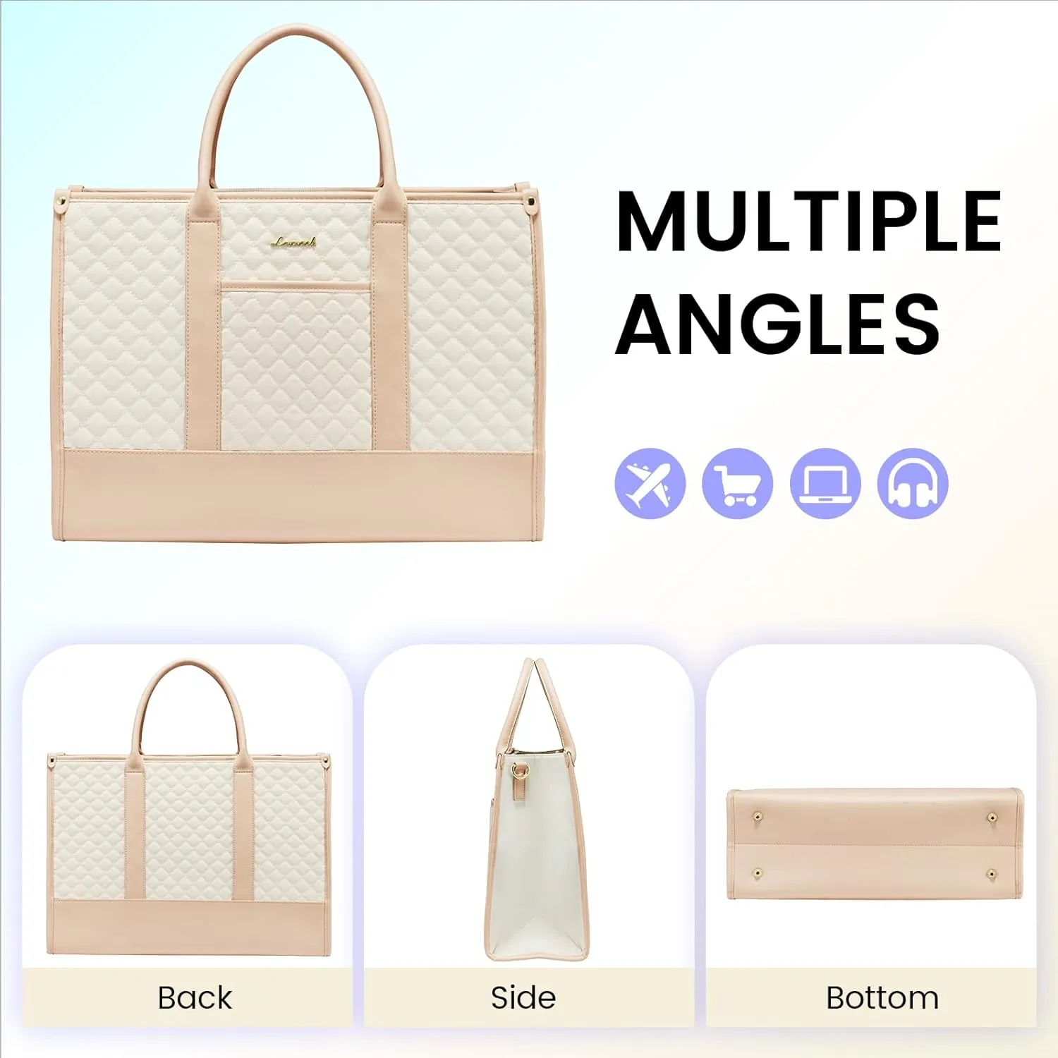 LOVEVOOK Laptop Bags for Women, 15.6 inch Waterproof Work Tote Bag with Clutch, Professional Teacher Computer Purse Lightweight Shoulder Bag Travel, Quilted Beige & Brown