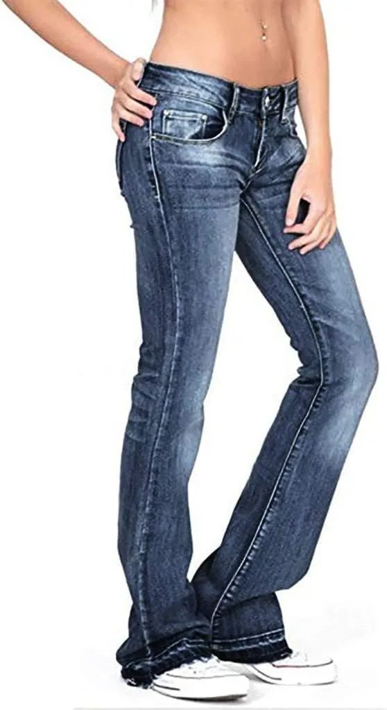 Low Waisted Flared Jeans Women Bell Bottom Jeans Plus Size Wide Leg Denim Pants Hip Hop Street Pants