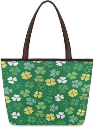 Luck Four Leaf Clover Pattern Tote Bag Tote Purse for Women with Zipper Womens Handbags for Work Travel