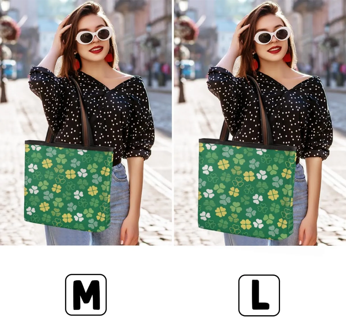 Luck Four Leaf Clover Pattern Tote Bag Tote Purse for Women with Zipper Womens Handbags for Work Travel