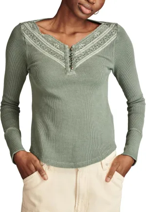 Lucky Brand Women's Embroidered Mesh Yoke Henley