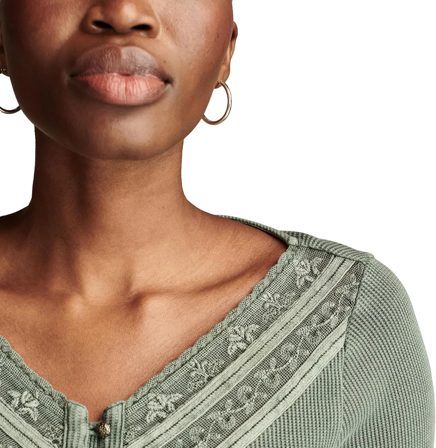 Lucky Brand Women's Embroidered Mesh Yoke Henley