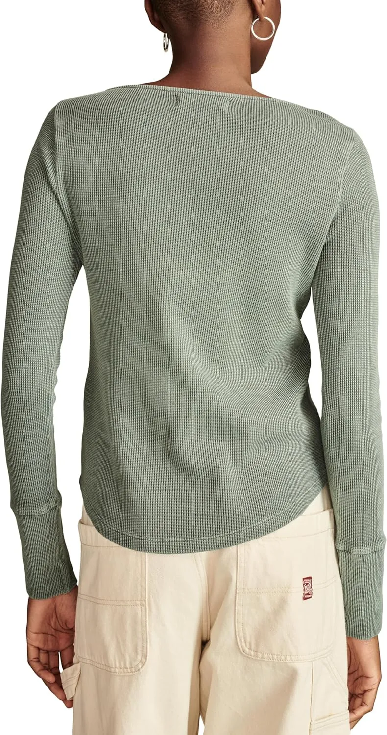 Lucky Brand Women's Embroidered Mesh Yoke Henley