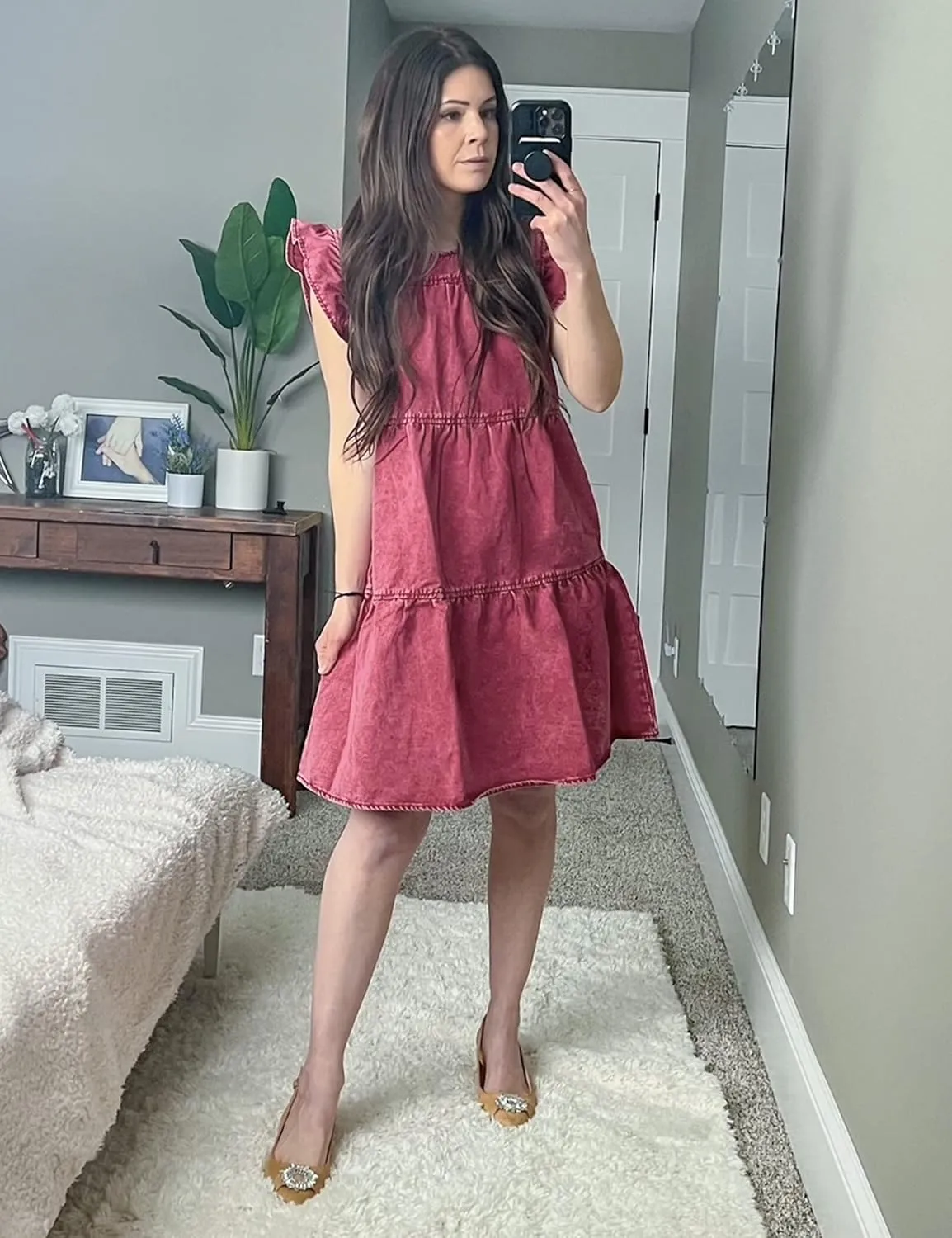luvamia 2025 Denim Dress for Women Summer Babydoll Sleeveless Ruffle Sleeve Mini Dresses Loose Flowy Swing Pleated Dress