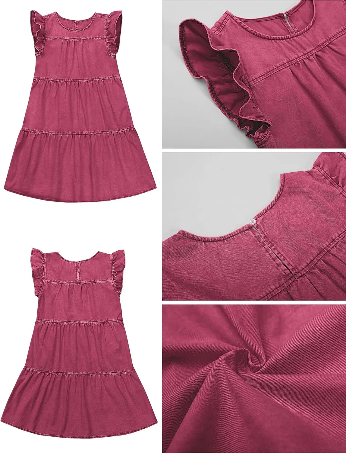 luvamia 2025 Denim Dress for Women Summer Babydoll Sleeveless Ruffle Sleeve Mini Dresses Loose Flowy Swing Pleated Dress