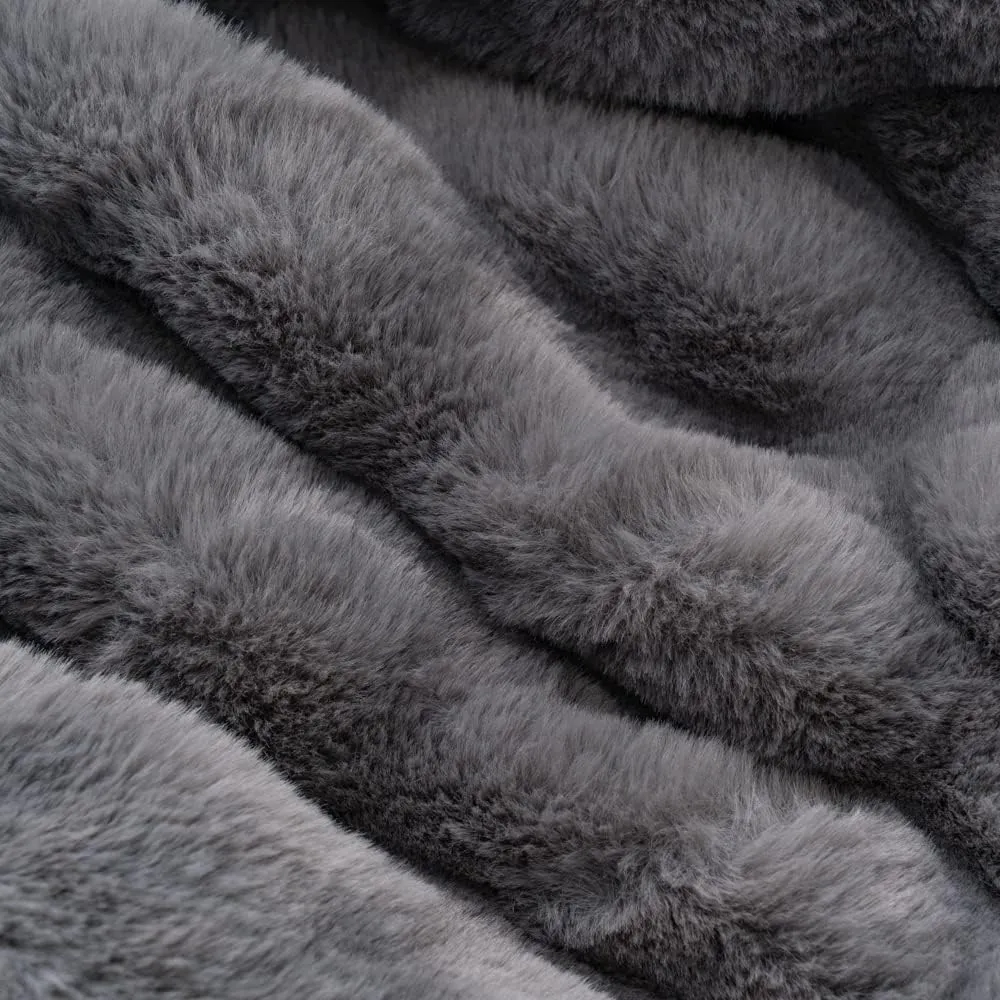 Luxury Concepts Soft Faux Rabbit Fur Throw Blanket - 50" x 60", Elegant Ruched Design Blanket, Machine Washable and Wrinkle Resistant, Lightweight Dark Grey Throw Blanket for Couch, Sofa and Bed