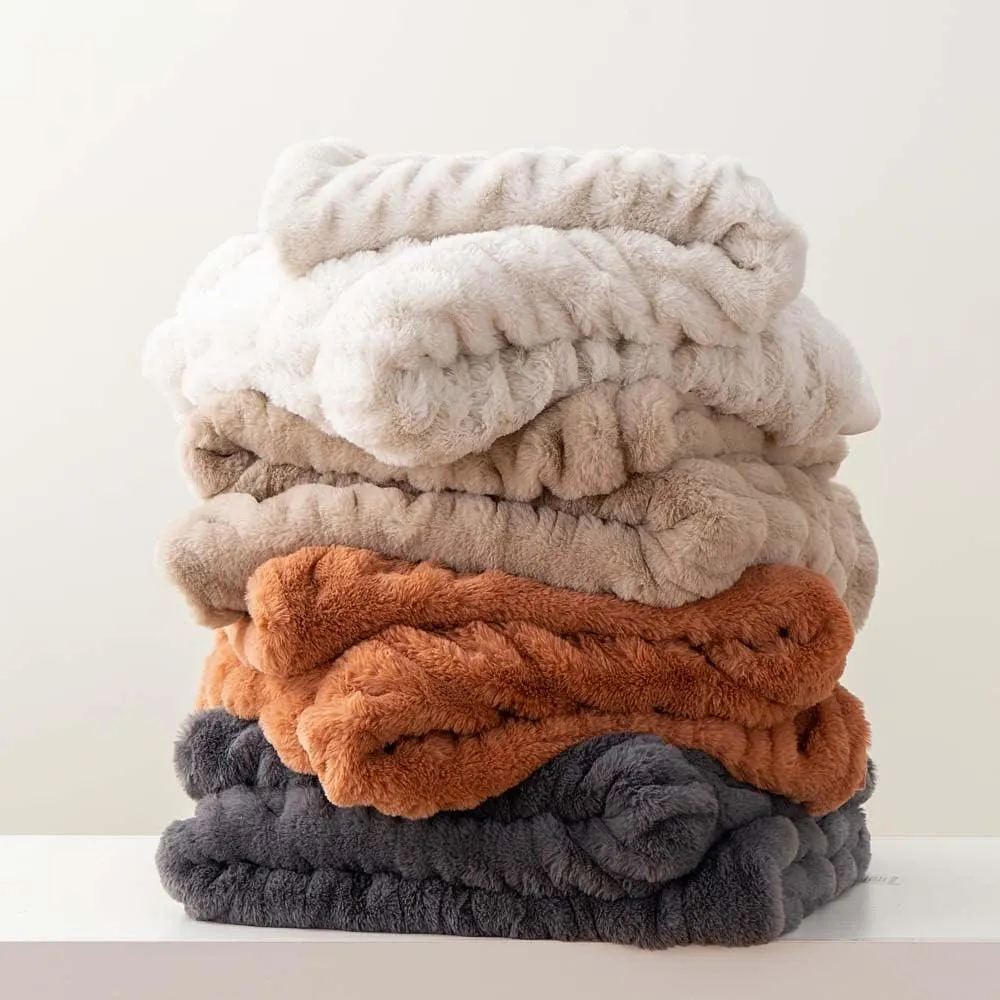 Luxury Concepts Soft Faux Rabbit Fur Throw Blanket - 50" x 60", Elegant Ruched Design Blanket, Machine Washable and Wrinkle Resistant, Lightweight Dark Grey Throw Blanket for Couch, Sofa and Bed