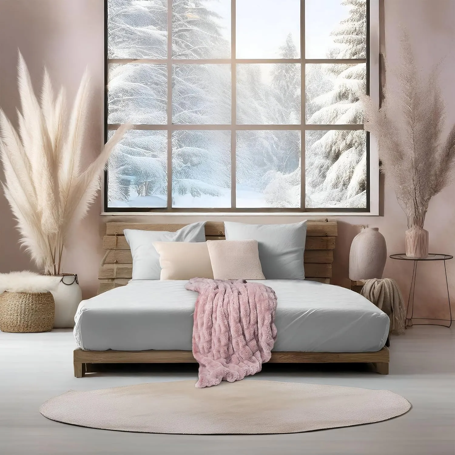 Luxury Concepts Soft Faux Rabbit Fur Throw Blanket - 50" x 60", Elegant Ruched Design Blanket, Machine Washable and Wrinkle Resistant, Lightweight Pink Throw Blanket for Couch, Sofa and Bed